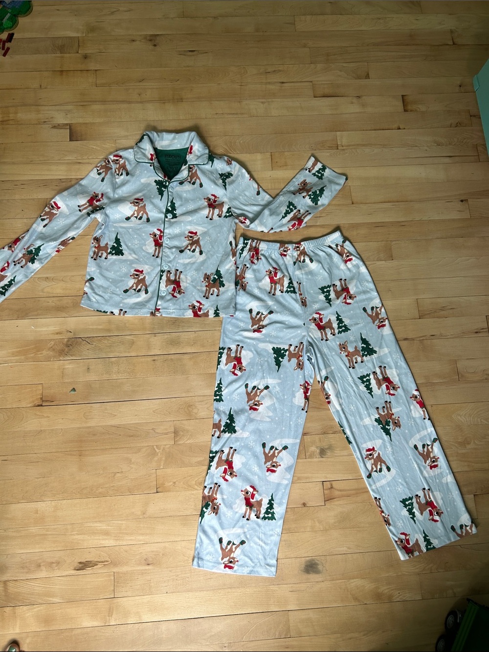 Kids Light Blue Reindeer Pajama Set - Cozy Holiday Sleepwear